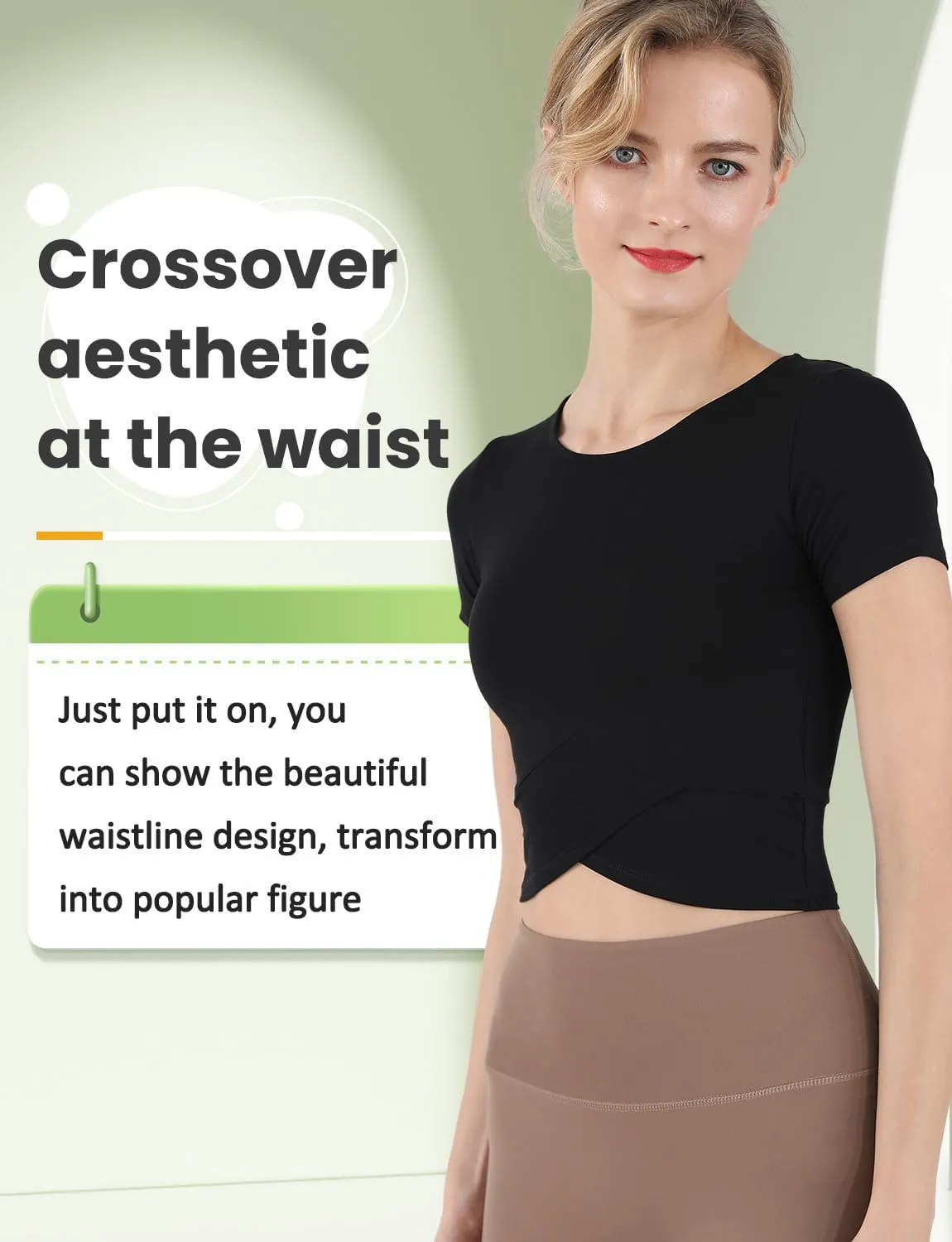 CHAMWEY Womens Workout T-Shirt Cropped Tops Crewneck Moisture Wicking Quick Dry Slim fit