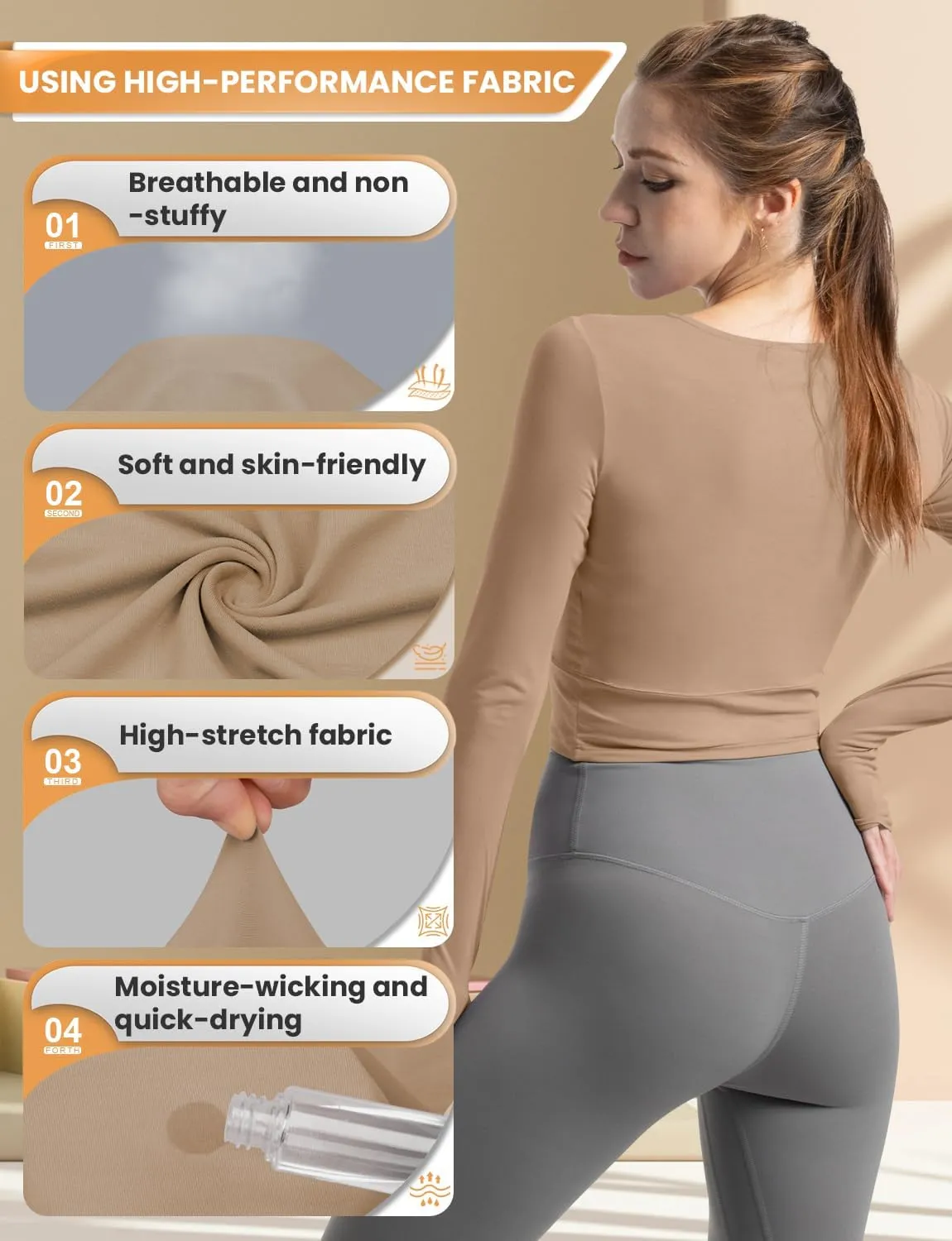 CHAMWEY Womens Workout T-Shirt Cropped Tops Crewneck Moisture Wicking Quick Dry Slim fit