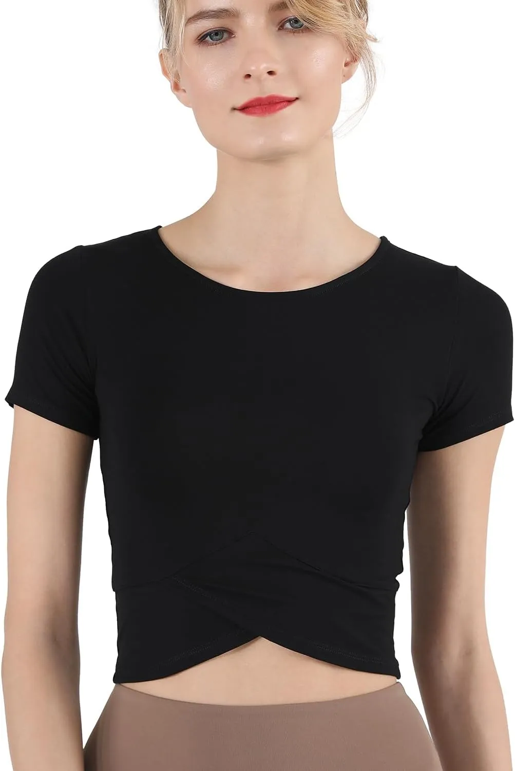 CHAMWEY Womens Workout T-Shirt Cropped Tops Crewneck Moisture Wicking Quick Dry Slim fit