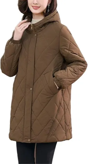 CHONG FENG XIA Women's Autumn and Winter Padded Jacket with Thin Cotton Plus Size Cotton Coat