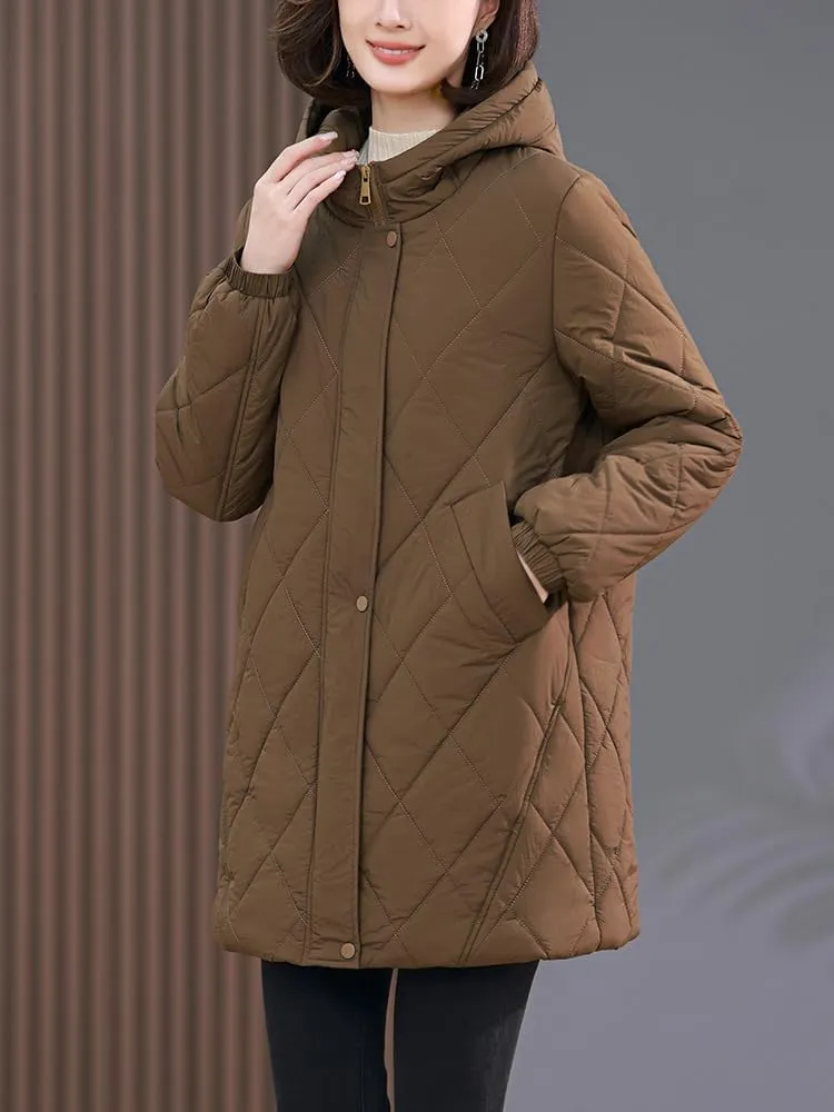 CHONG FENG XIA Women's Autumn and Winter Padded Jacket with Thin Cotton Plus Size Cotton Coat