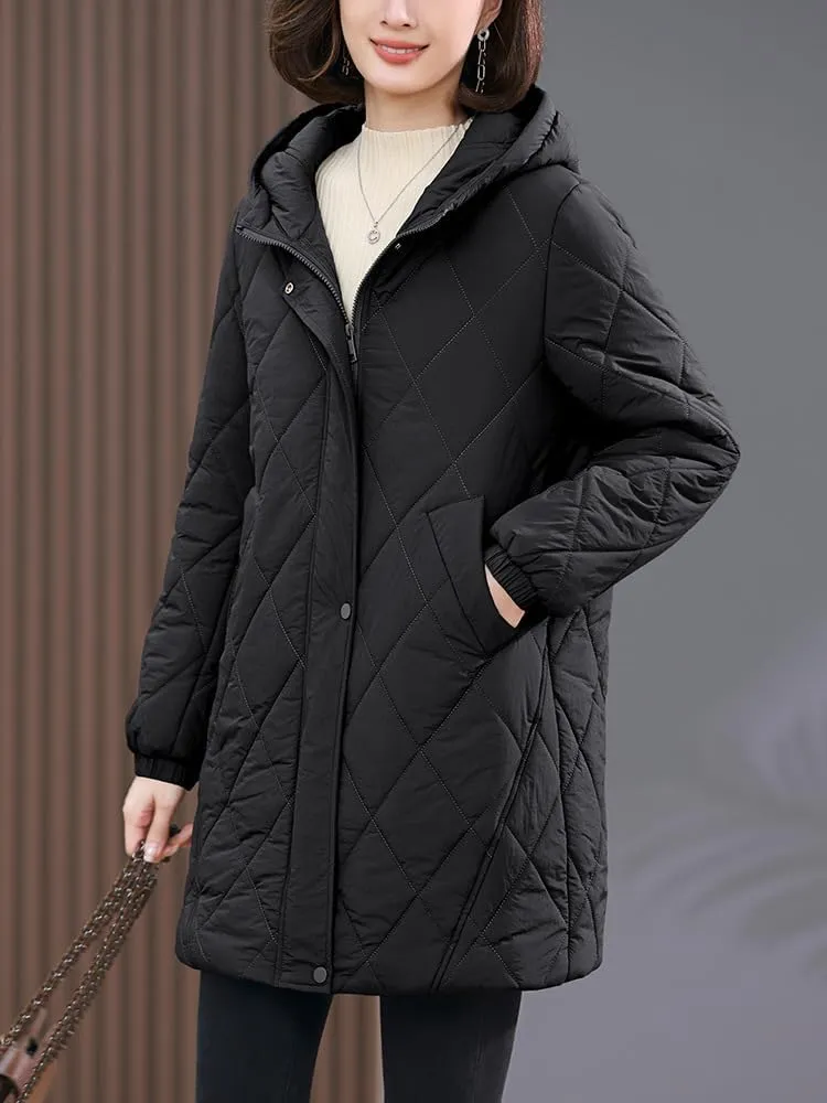 CHONG FENG XIA Women's Autumn and Winter Padded Jacket with Thin Cotton Plus Size Cotton Coat