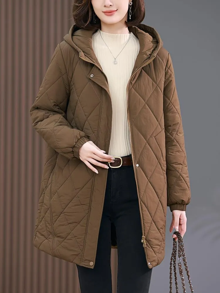 CHONG FENG XIA Women's Autumn and Winter Padded Jacket with Thin Cotton Plus Size Cotton Coat