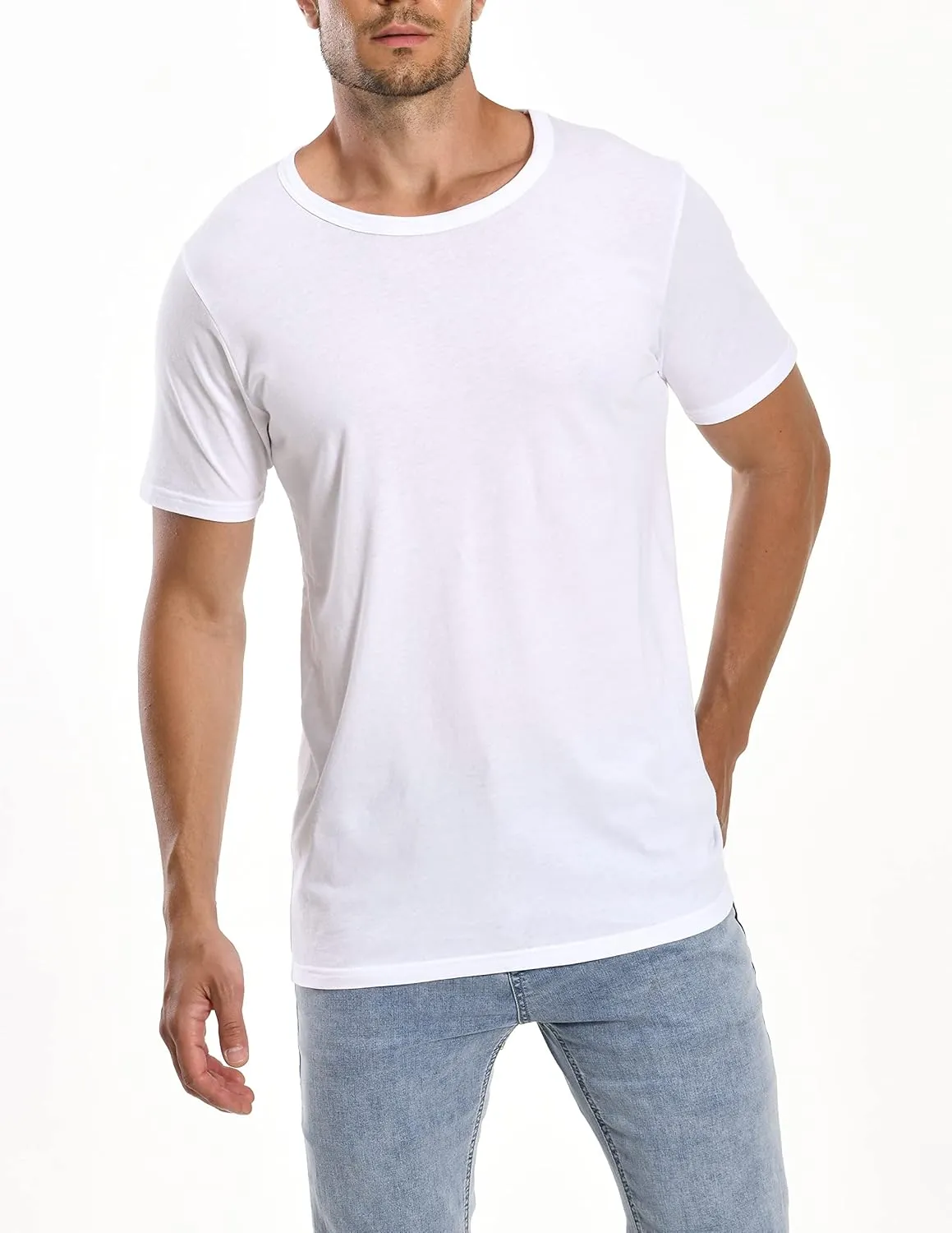 Comfneat Men's 8-Pack White Premium Soft Cotton Undershirts Crew Neck T-Shirts