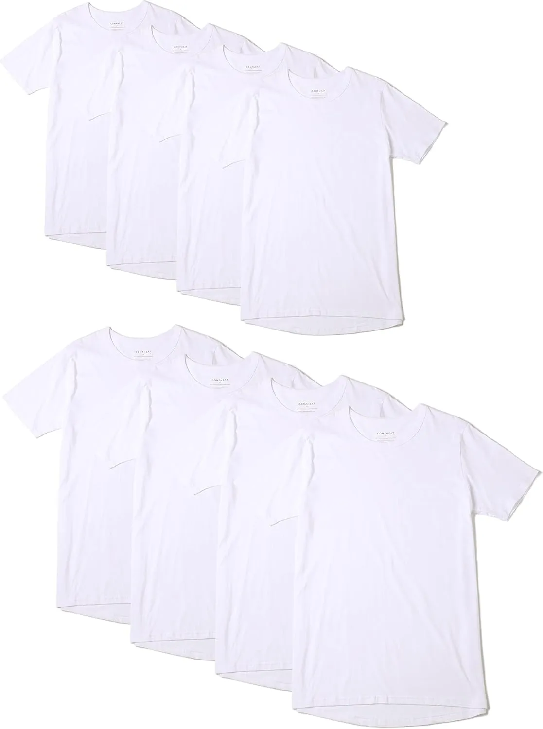 Comfneat Men's 8-Pack White Premium Soft Cotton Undershirts Crew Neck T-Shirts