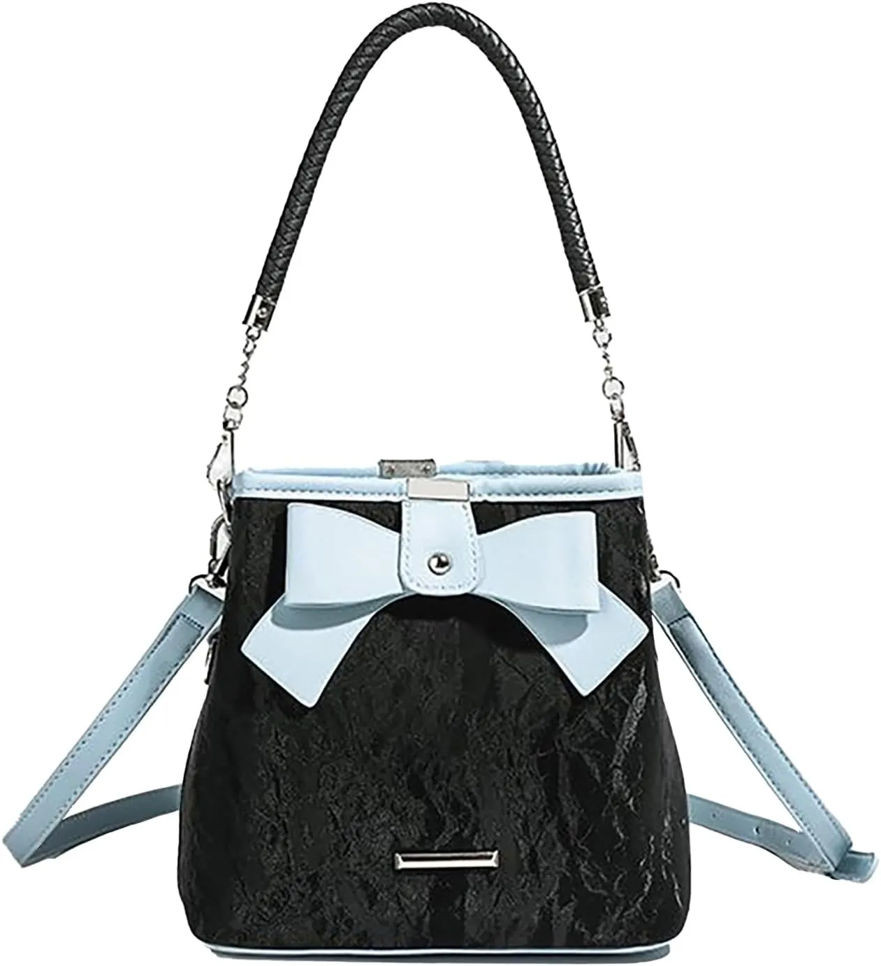 Crossbody Bags for Women,Black Cross Body Bag for Woman,Bow Vintage Bucket Bag,Maillard Crossbody Bags Women's Shoulder Handbags,Versatile Commuting PU Hobo Handbags 7.87 x 7.48 x 4.33 inches