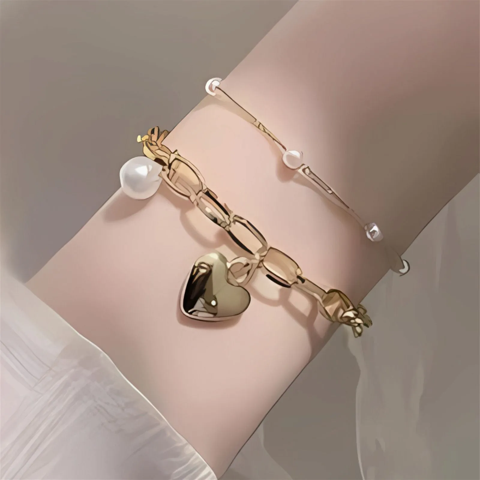 Dainty Double Layered Heart Bracelet