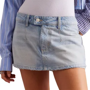 Denim Mini Skirt for Women Low Waisted Jean Micro Skort with Shorts Stretch Casual Jean Skirt