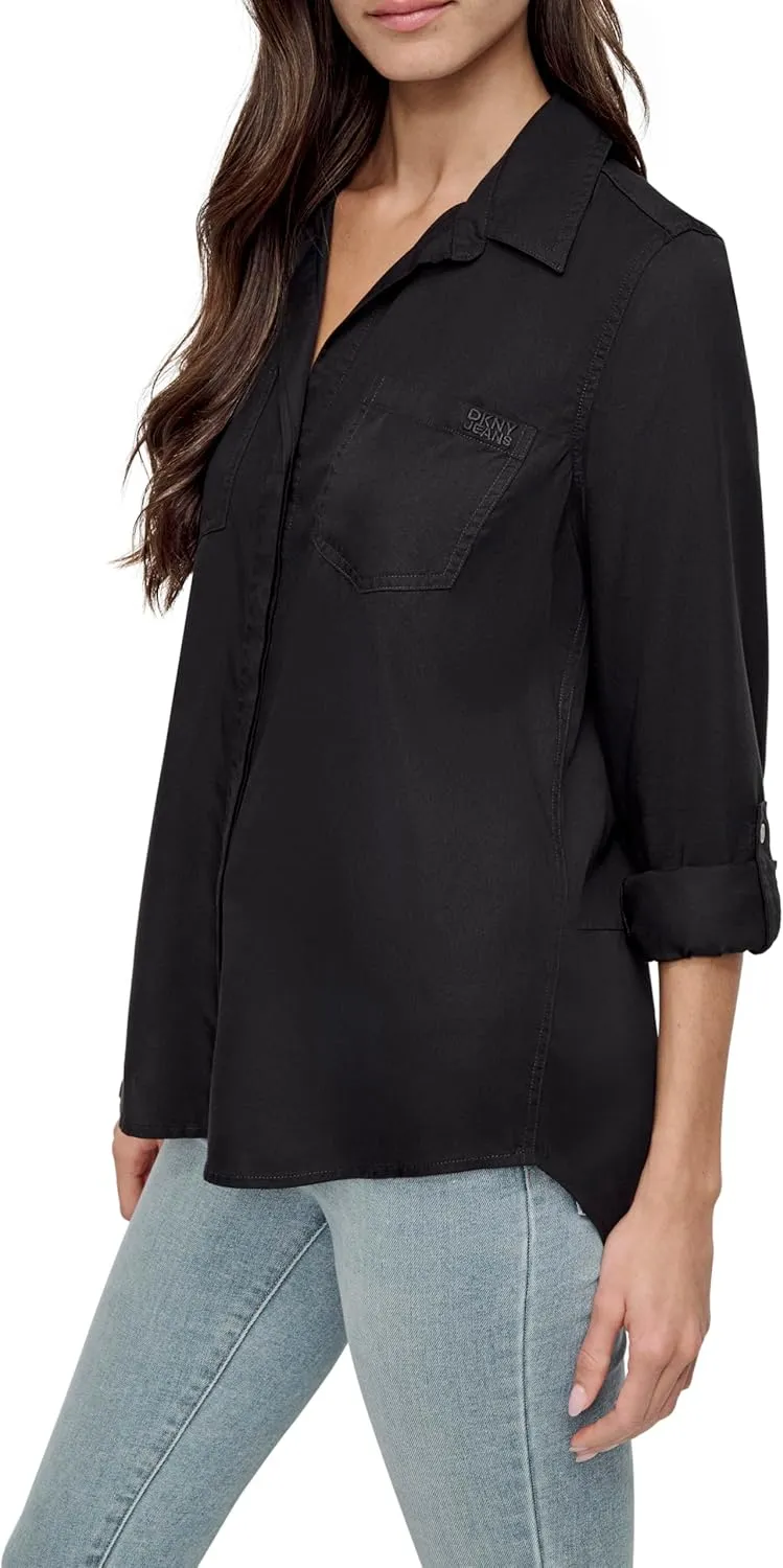 DKNY Women's Splitback Longsleeve Everyday Versatile Tops