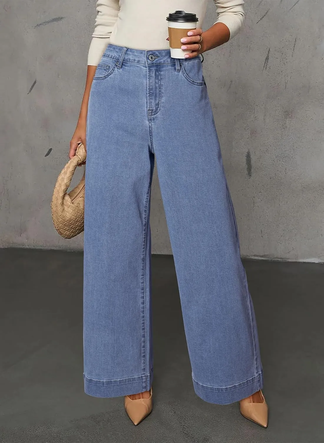 Dokotoo Women's Casual High Waisted Jeans Stretch Wide Leg Loose Denim Pants with Pockets