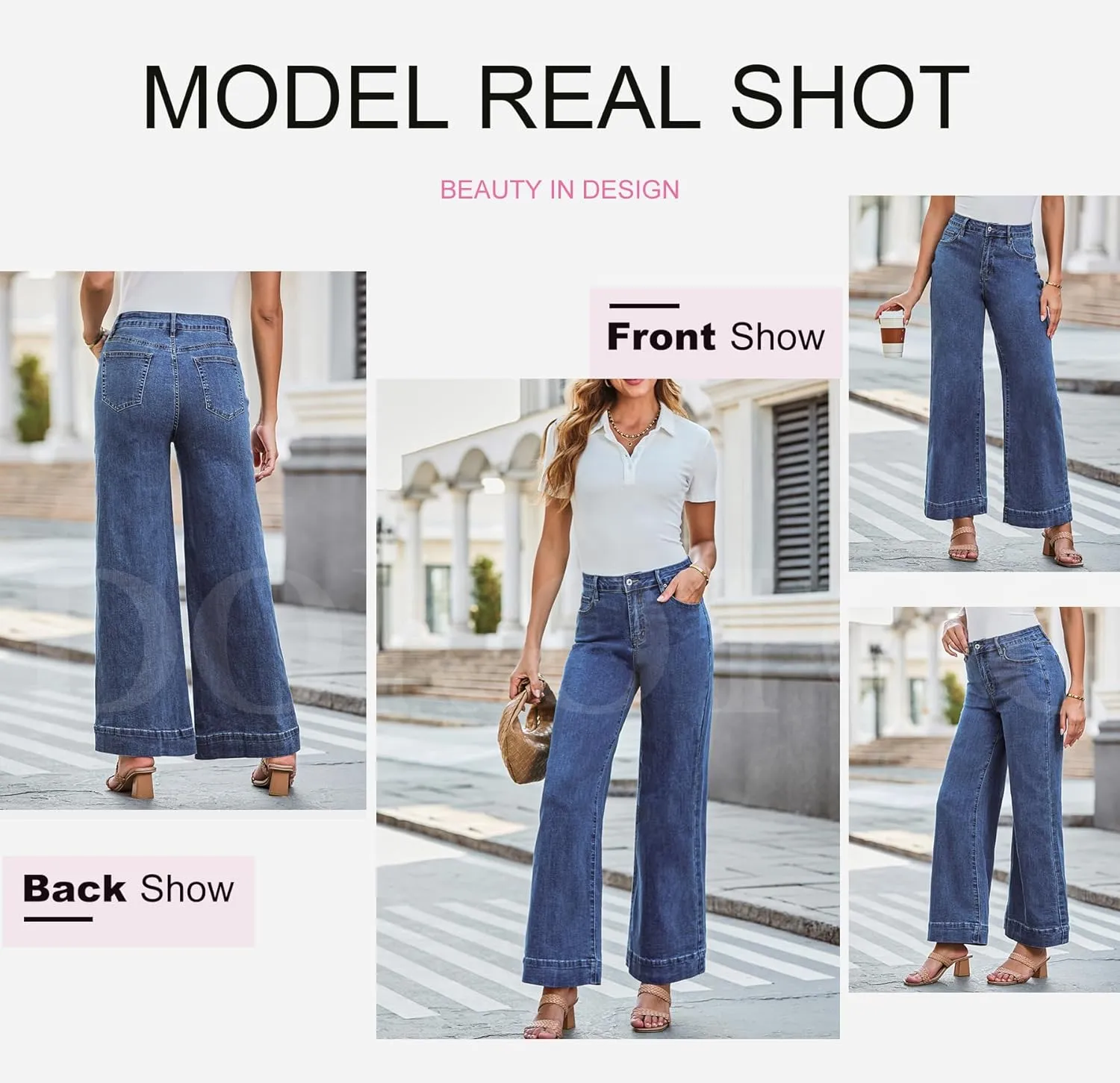 Dokotoo Women's Casual High Waisted Jeans Stretch Wide Leg Loose Denim Pants with Pockets