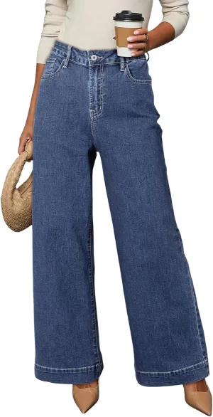 Dokotoo Women's Casual High Waisted Jeans Stretch Wide Leg Loose Denim Pants with Pockets