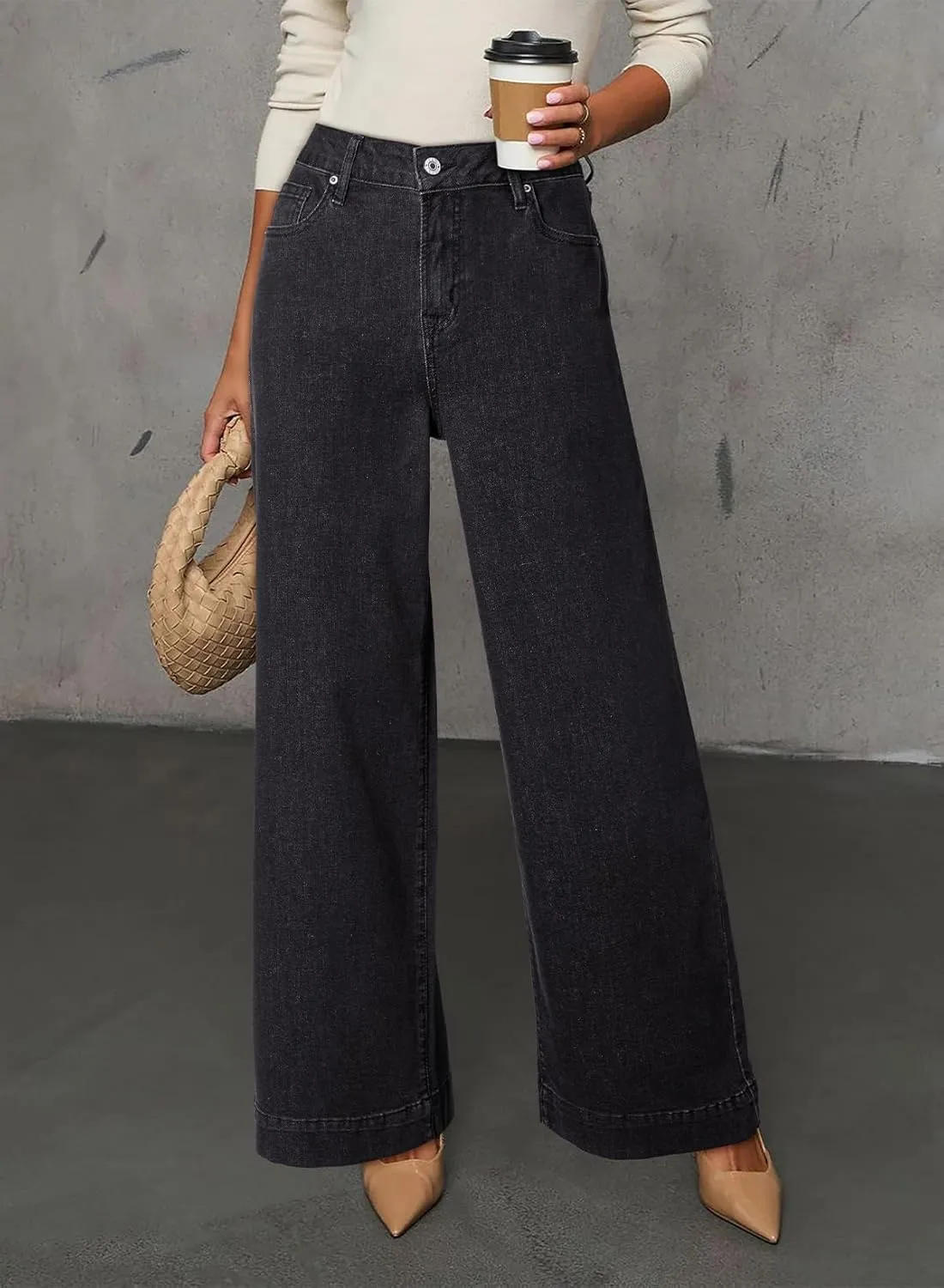 Dokotoo Women's Casual High Waisted Jeans Stretch Wide Leg Loose Denim Pants with Pockets