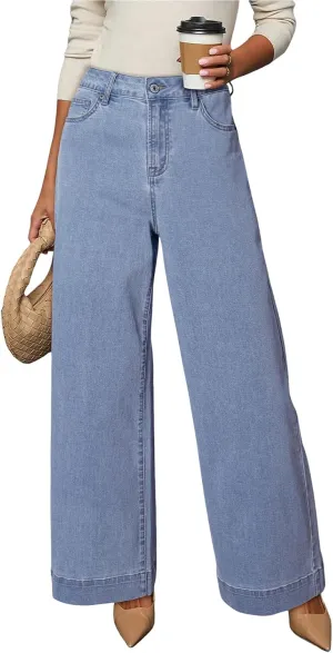 Dokotoo Women's Casual High Waisted Jeans Stretch Wide Leg Loose Denim Pants with Pockets