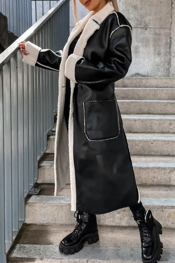 Fashionkova - Black Elegant College Solid Frenulum With Belt Solid Color Turndown Collar Outerwear