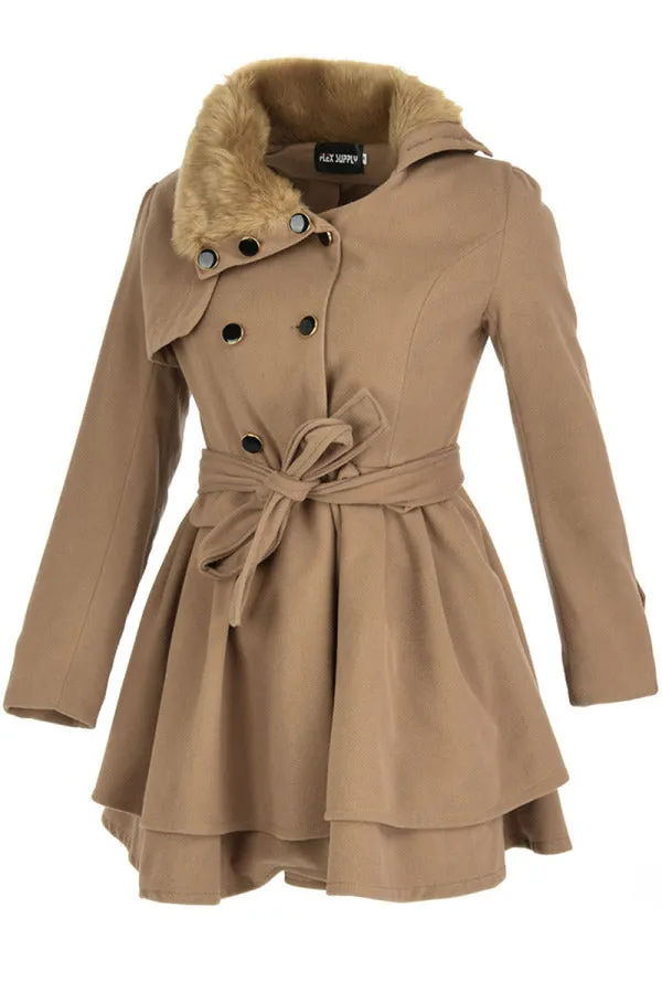 Fashionkova - Red Fashion Elegant Buckle With Belt Turndown Collar Outerwear