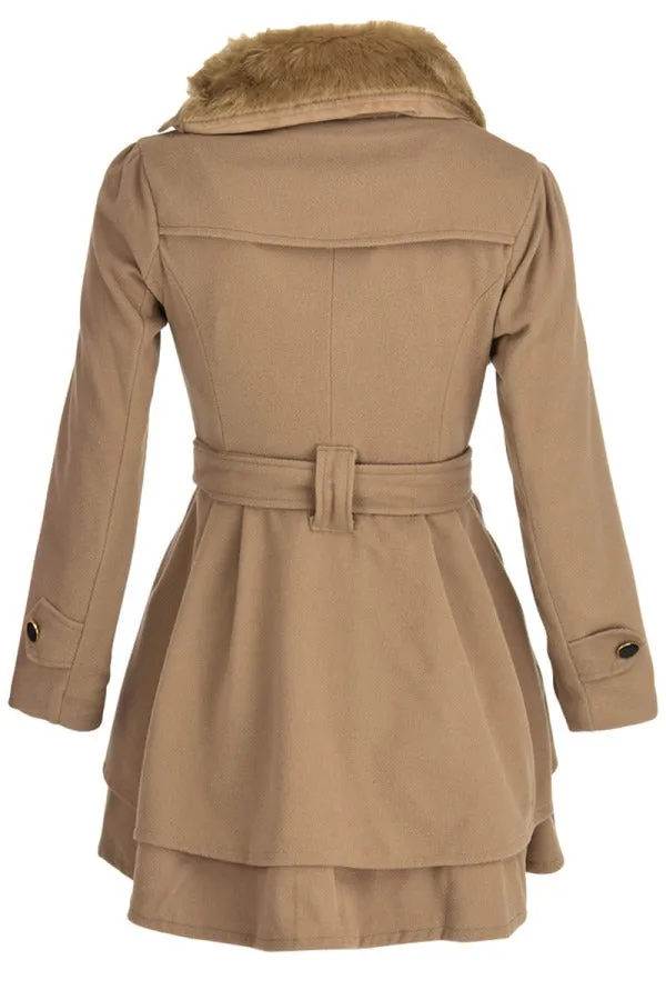 Fashionkova - Red Fashion Elegant Buckle With Belt Turndown Collar Outerwear