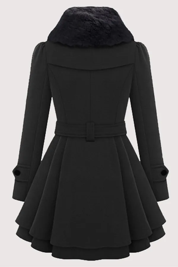 Fashionkova - Red Fashion Elegant Buckle With Belt Turndown Collar Outerwear