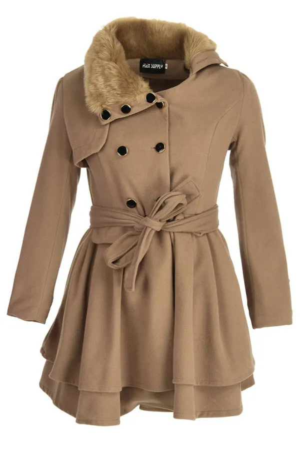Fashionkova - Red Fashion Elegant Buckle With Belt Turndown Collar Outerwear