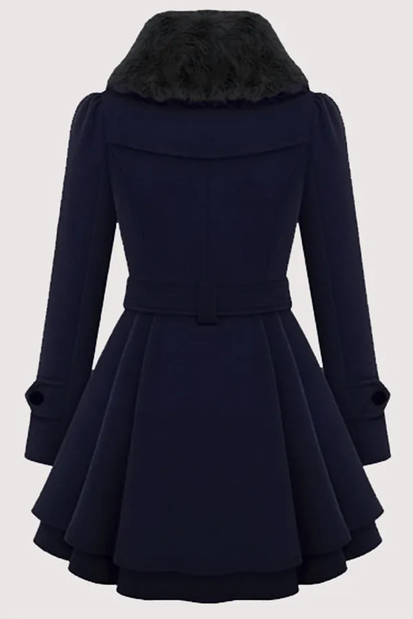 Fashionkova - Red Fashion Elegant Buckle With Belt Turndown Collar Outerwear