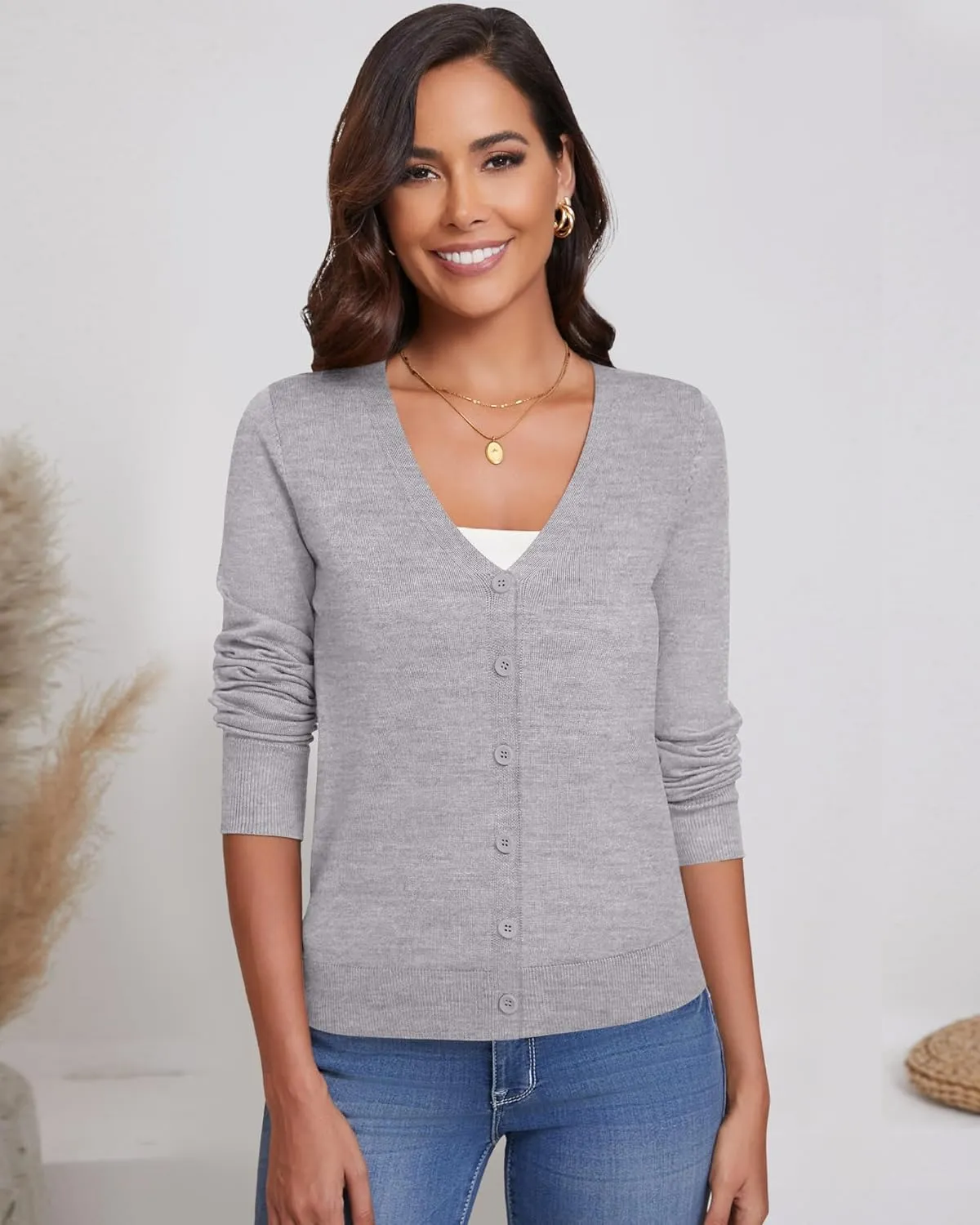 Ficerd 3 Pack Women's Cardigan Sweater V Neck Knit Lightweight Cardigans Long Sleeve Button Casual Tops