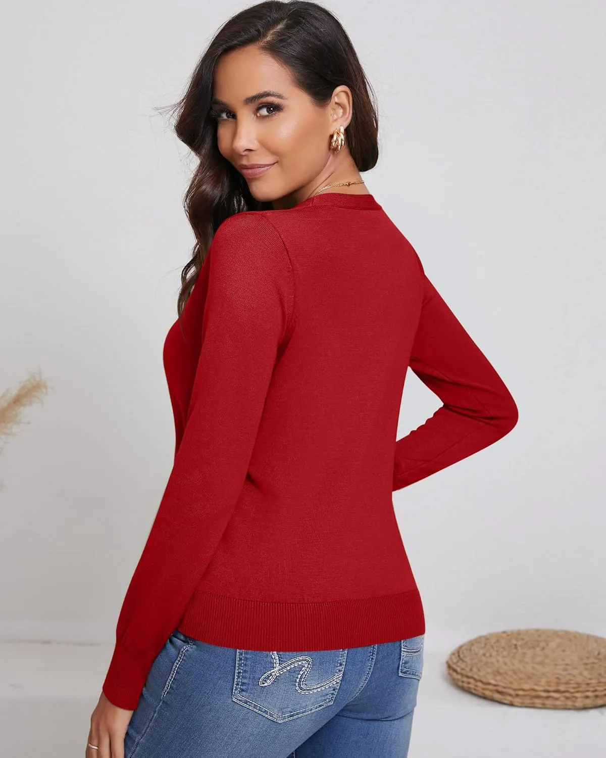 Ficerd 3 Pack Women's Cardigan Sweater V Neck Knit Lightweight Cardigans Long Sleeve Button Casual Tops