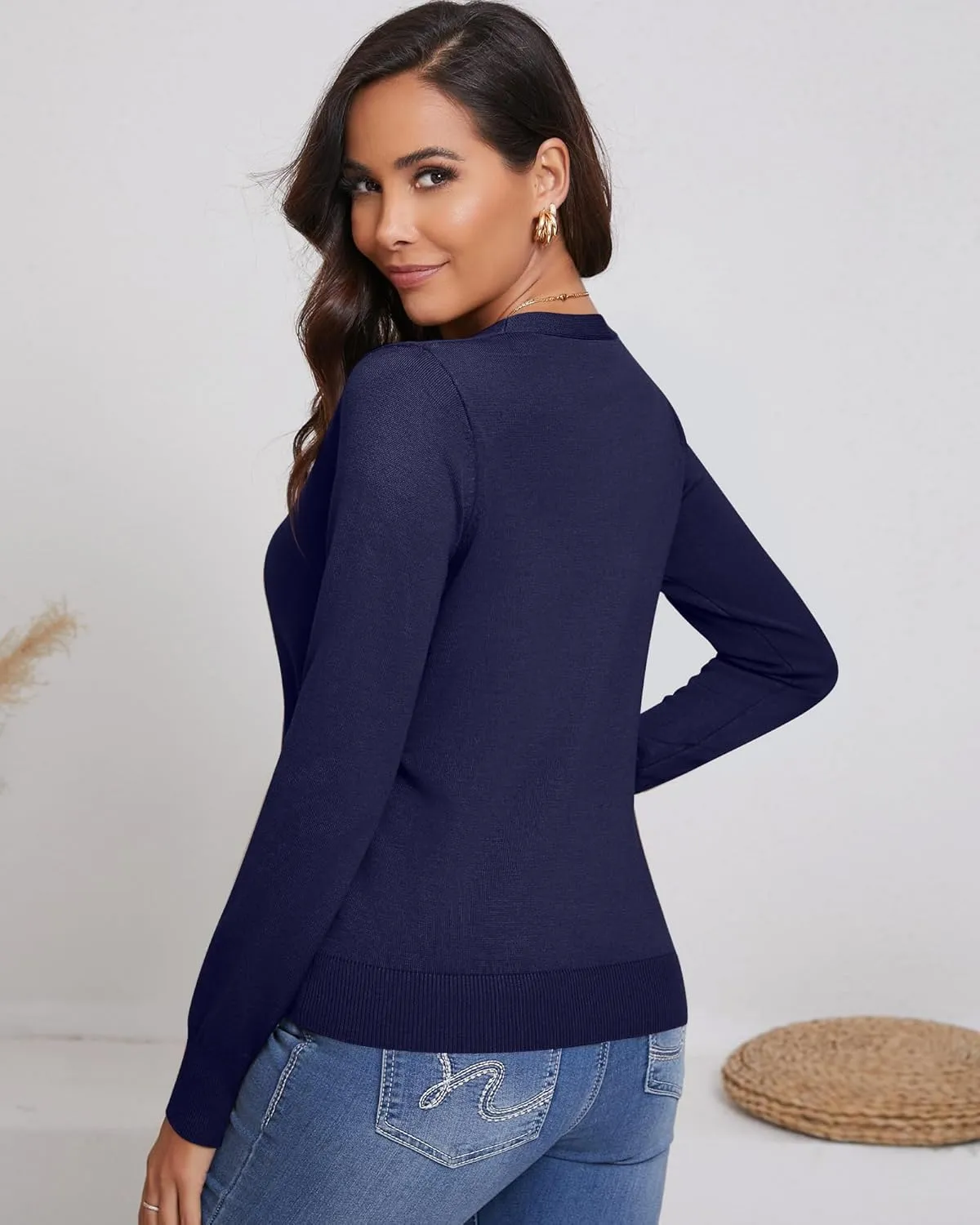Ficerd 3 Pack Women's Cardigan Sweater V Neck Knit Lightweight Cardigans Long Sleeve Button Casual Tops