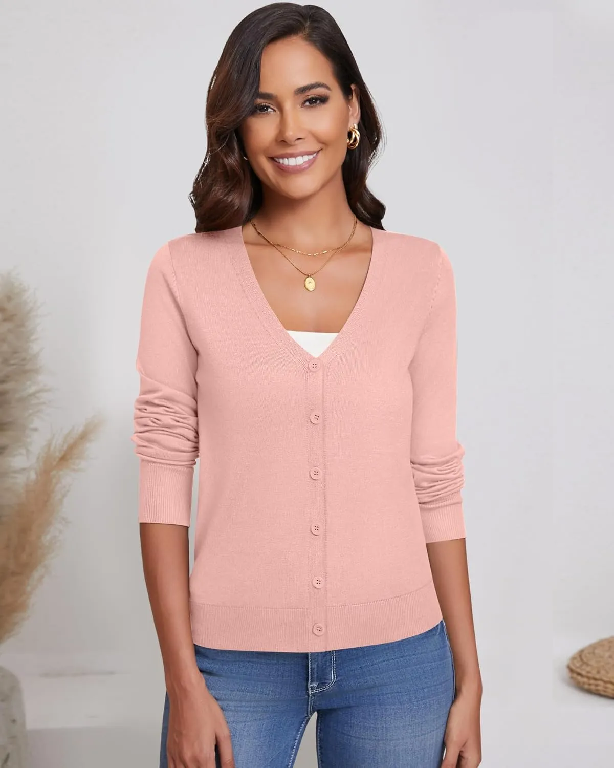Ficerd 3 Pack Women's Cardigan Sweater V Neck Knit Lightweight Cardigans Long Sleeve Button Casual Tops