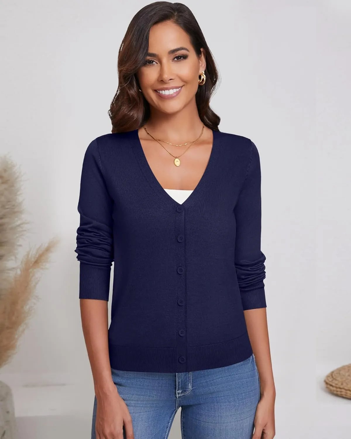 Ficerd 3 Pack Women's Cardigan Sweater V Neck Knit Lightweight Cardigans Long Sleeve Button Casual Tops