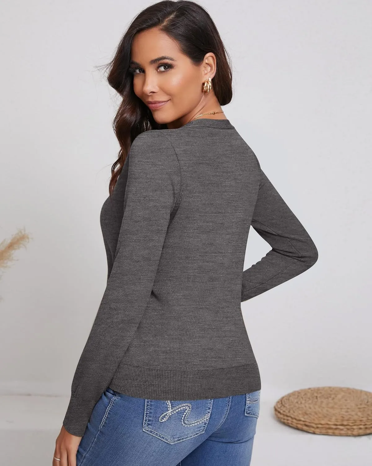 Ficerd 3 Pack Women's Cardigan Sweater V Neck Knit Lightweight Cardigans Long Sleeve Button Casual Tops