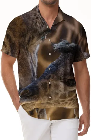 Four Seasons Printed Button Shirt Giraffe Print Lapel Fashion Casual Zoo Element Top