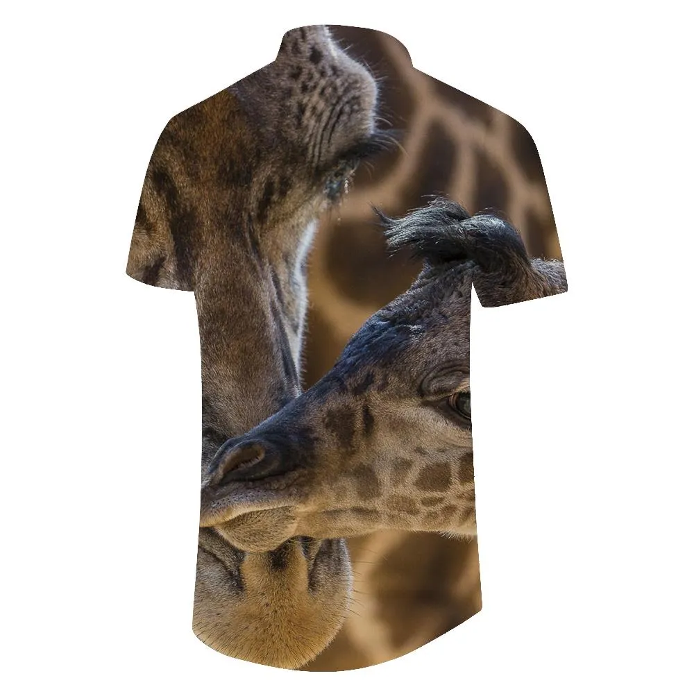 Four Seasons Printed Button Shirt Giraffe Print Lapel Fashion Casual Zoo Element Top