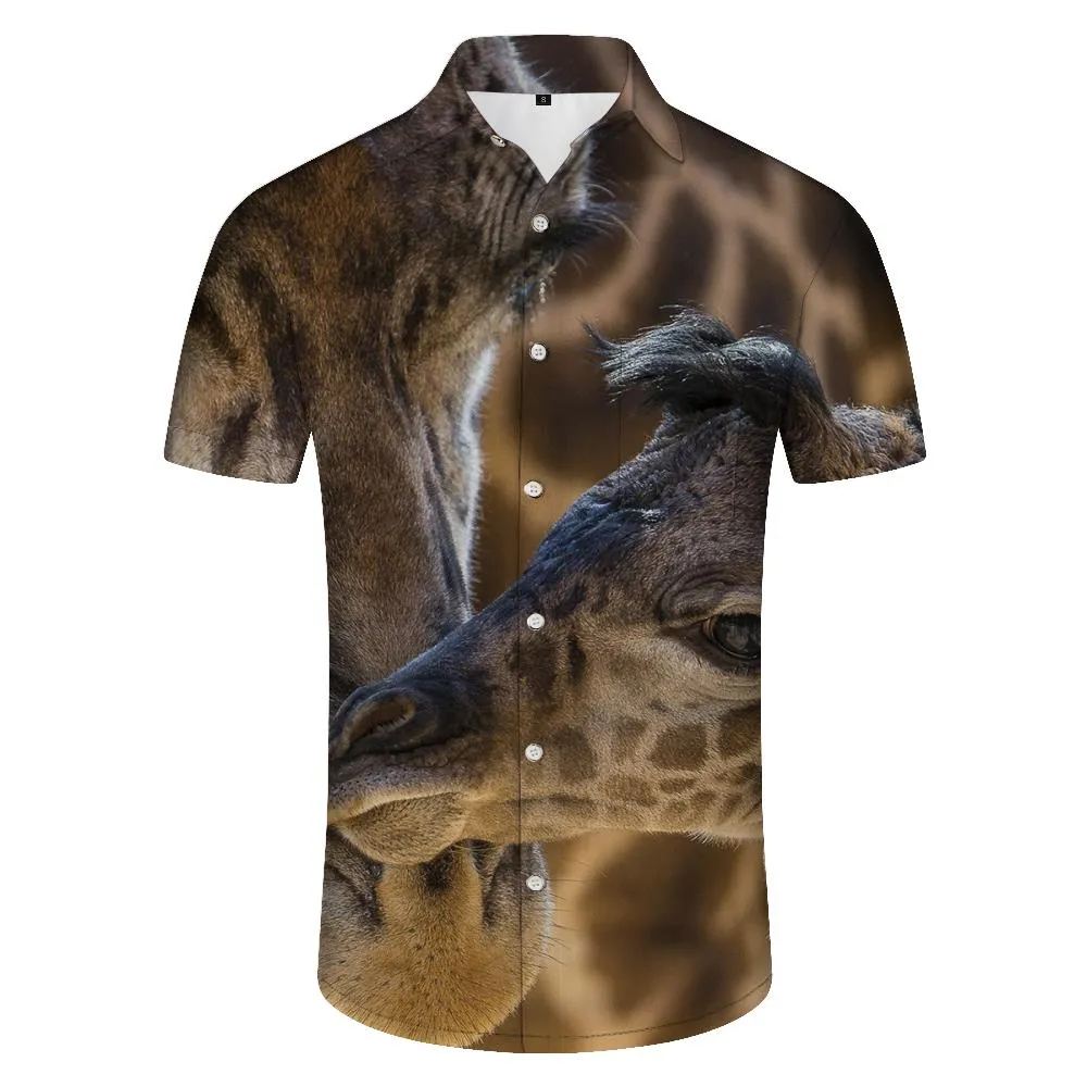 Four Seasons Printed Button Shirt Giraffe Print Lapel Fashion Casual Zoo Element Top