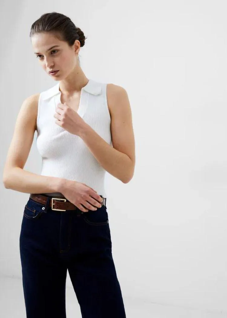 French Connection Cosysoft V- Neck Sleeveless Jumper- Winter White