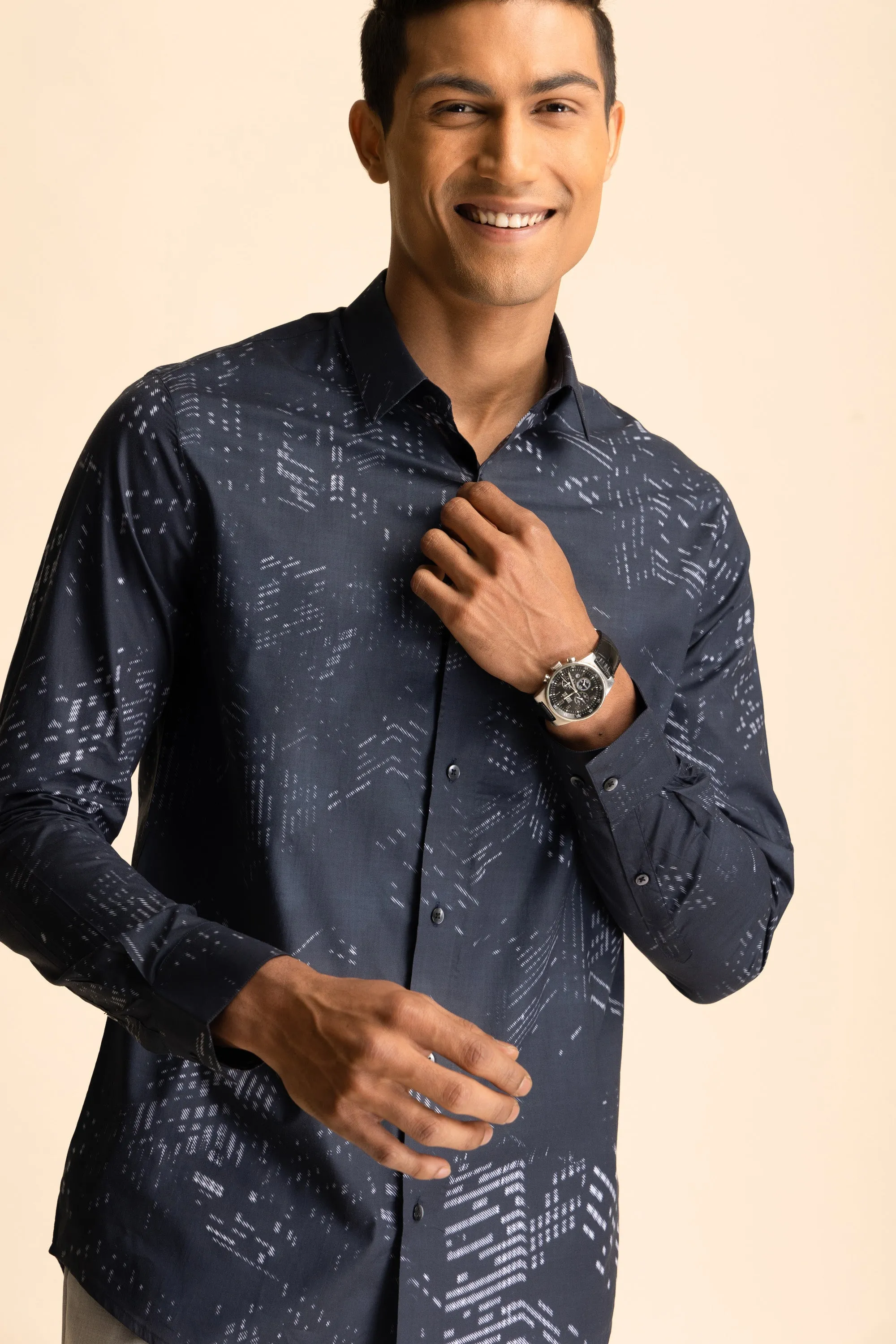 Full Sleeves Navy Block Print Shirt EOSS