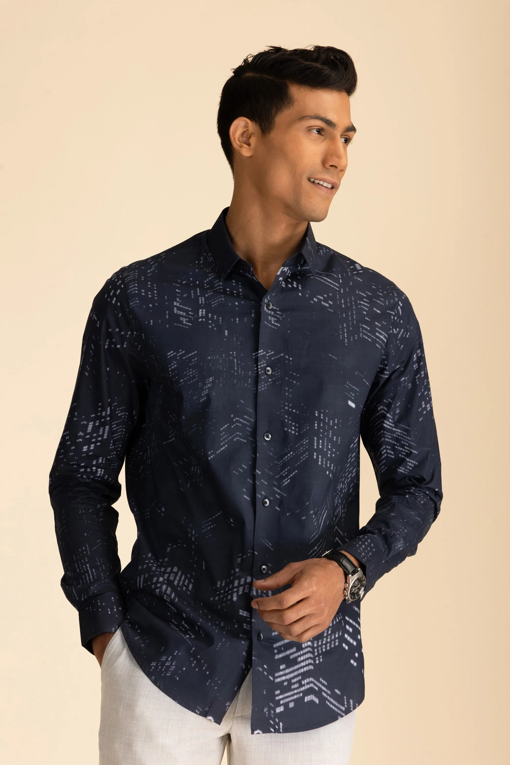Full Sleeves Navy Block Print Shirt EOSS
