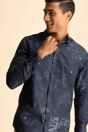 Full Sleeves Navy Block Print Shirt EOSS