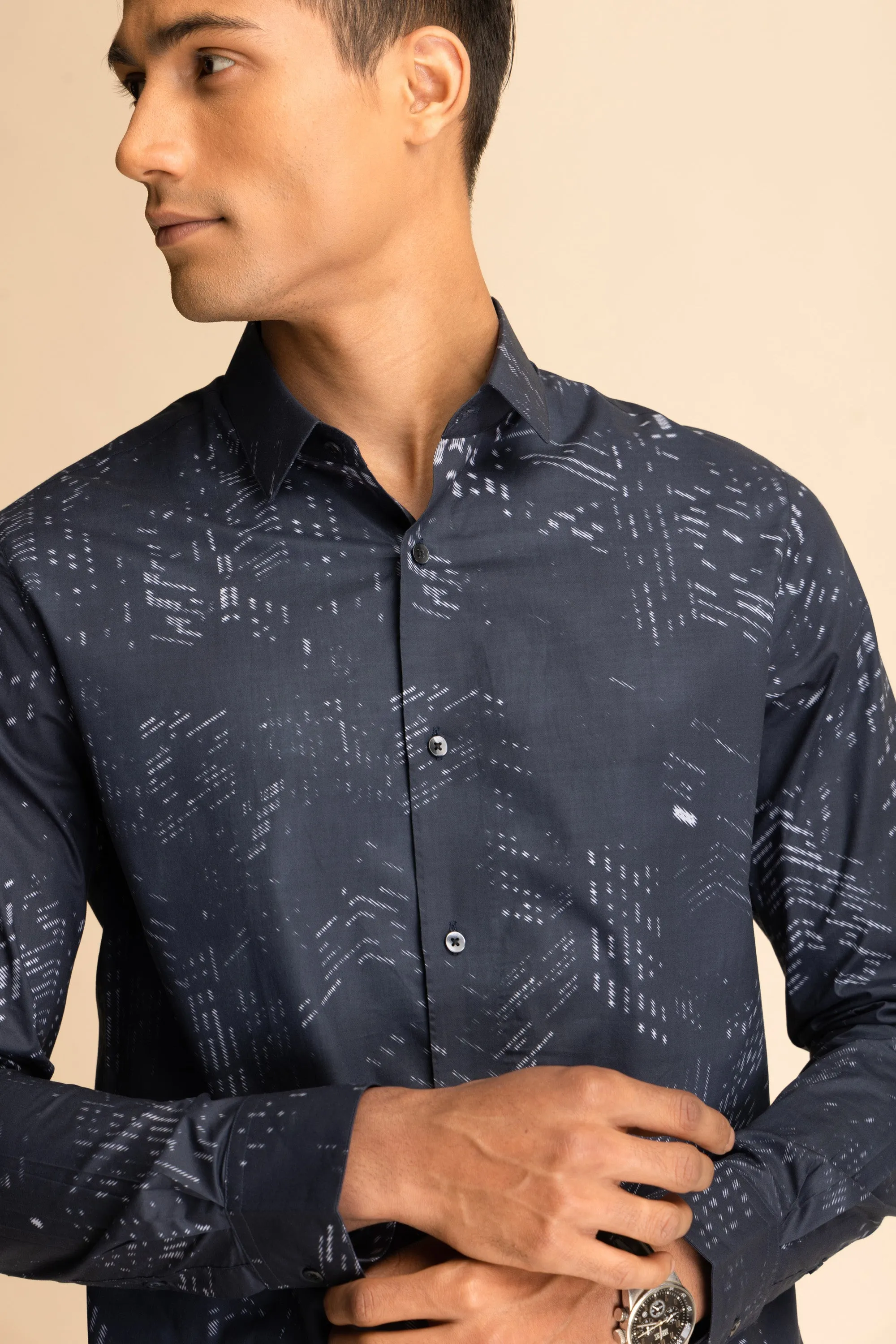 Full Sleeves Navy Block Print Shirt EOSS
