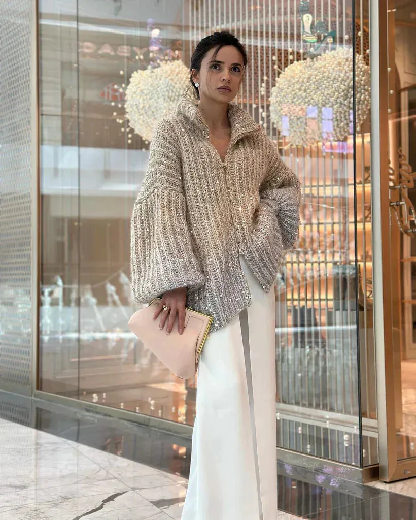 Geesi - Stylish Glitter Silk Cardigan