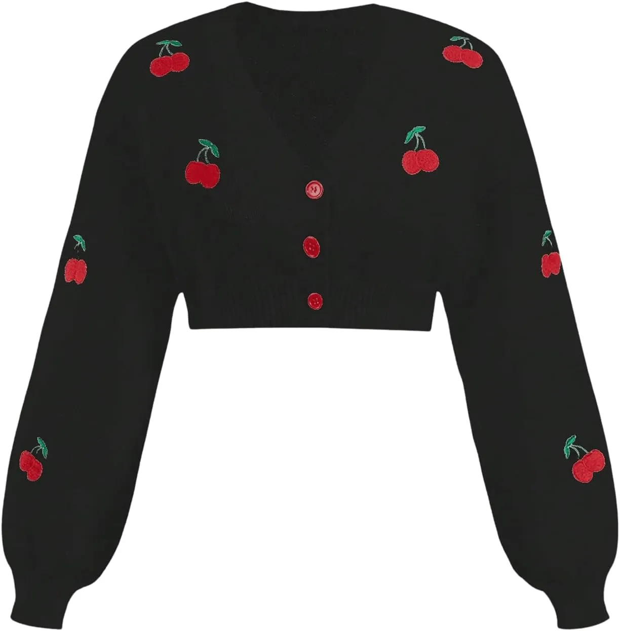 GORGLITTER Women's Cherry Button Up Cropped Cardigans Long Sleeve V Neck Coquette Sweaters