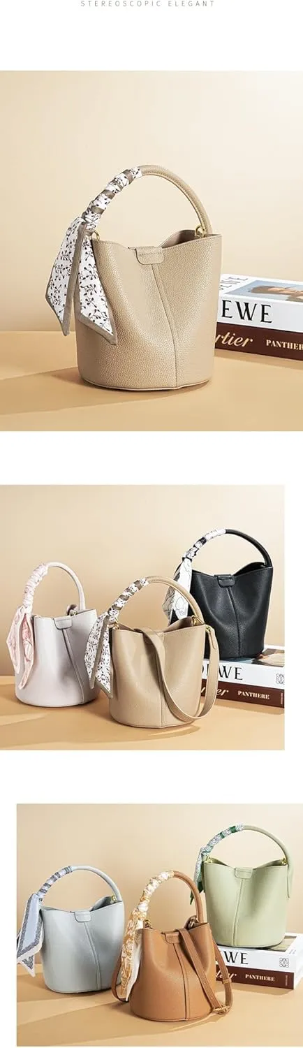 Handmade Fashionable & Versatile Large Capacity Genuine Leather Women's Shoulder Bucket Bag