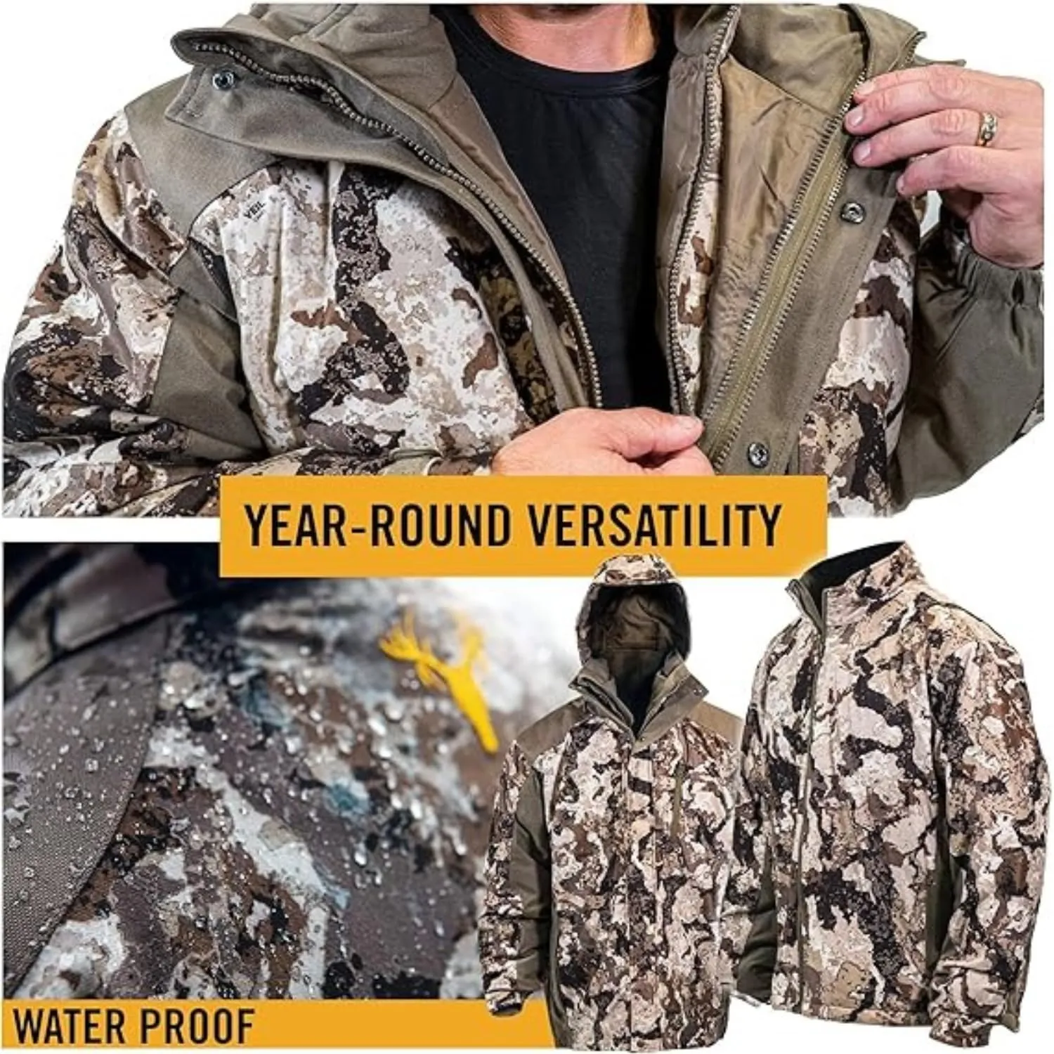 HOT SHOT Mens 3-in-1 Insulated Camo Hunting Parka, Waterproof Jacket, Versatile Camouflage Hunting Clothes for Men