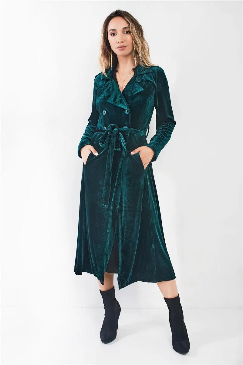 Hunter Green Velvet Long Sleeve Maxi Smoking Jacket /1-1-1-1-1