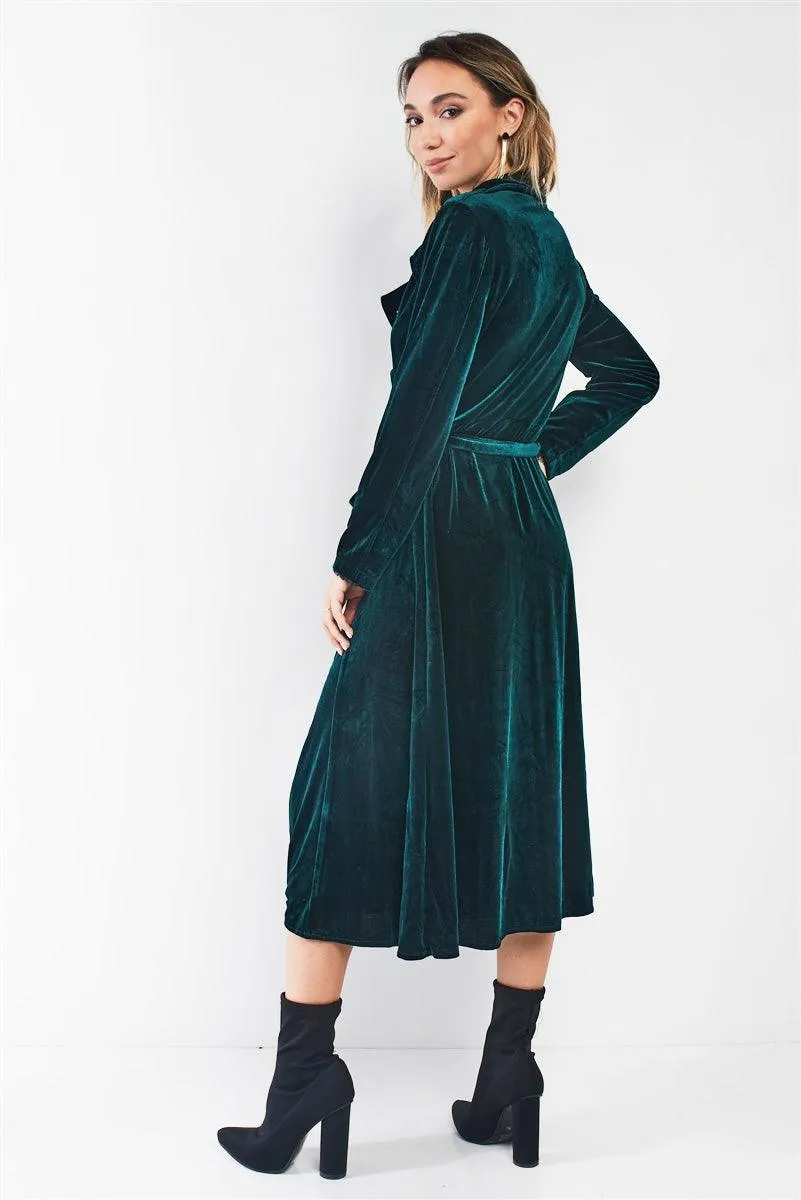 Hunter Green Velvet Long Sleeve Maxi Smoking Jacket /1-1-1-1-1