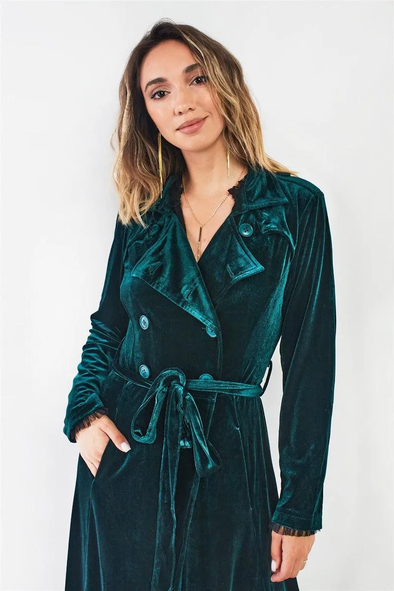 Hunter Green Velvet Long Sleeve Maxi Smoking Jacket /1-1-1-1-1