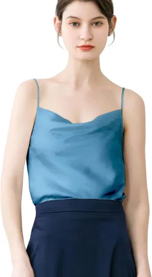 IIG Womens Cowl Neck Satin Camisole Top Soft Spaghetti Straps Silk Tank Shirts Blouse