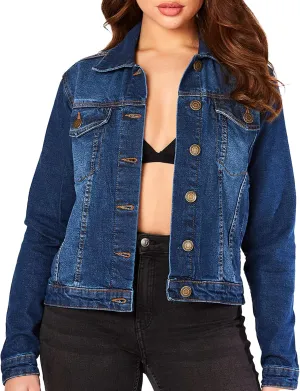 Jeans Jacket For Women - Regular Fit Button Down Women's Denim Jackets Trucker - Long Sleeves Jean Jacket Women 100% Cotton