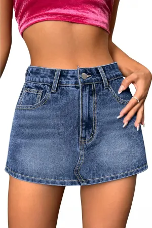 Jumppmile Womens Summer Denim Skorts Mini Jean Skirts with Shorts Skort Casual High Stretch