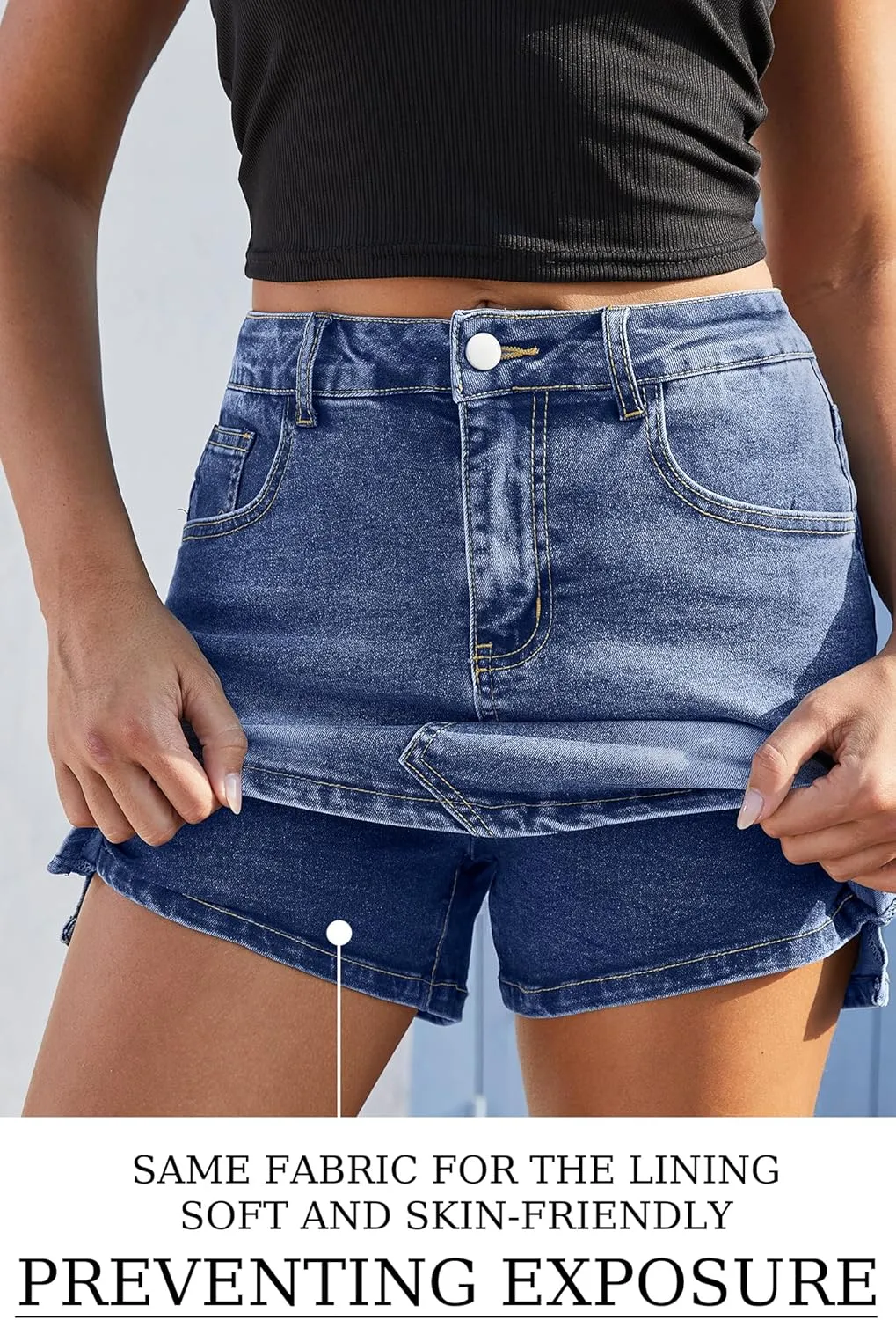 Jumppmile Womens Summer Denim Skorts Mini Jean Skirts with Shorts Skort Casual High Stretch