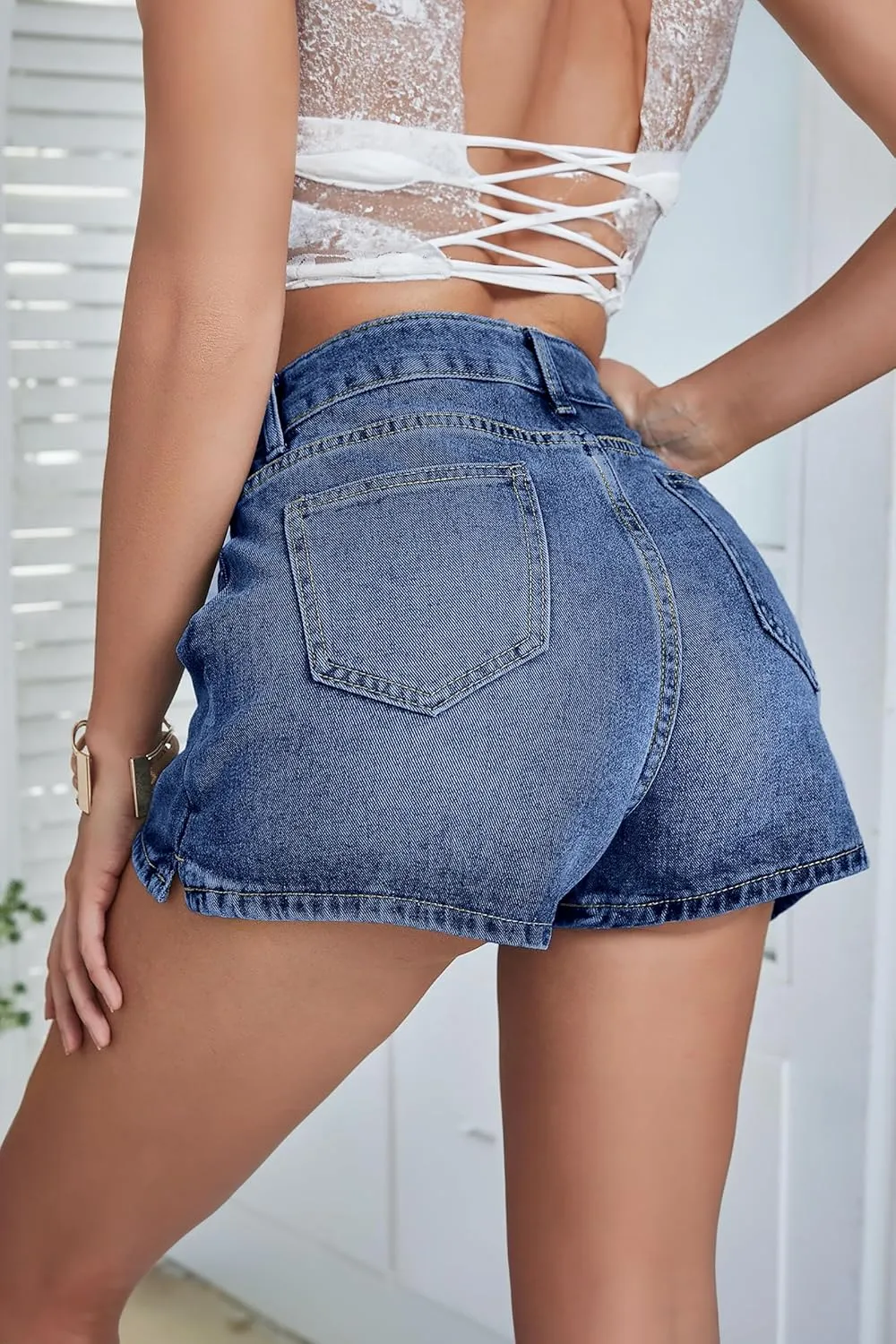 Jumppmile Womens Summer Denim Skorts Mini Jean Skirts with Shorts Skort Casual High Stretch